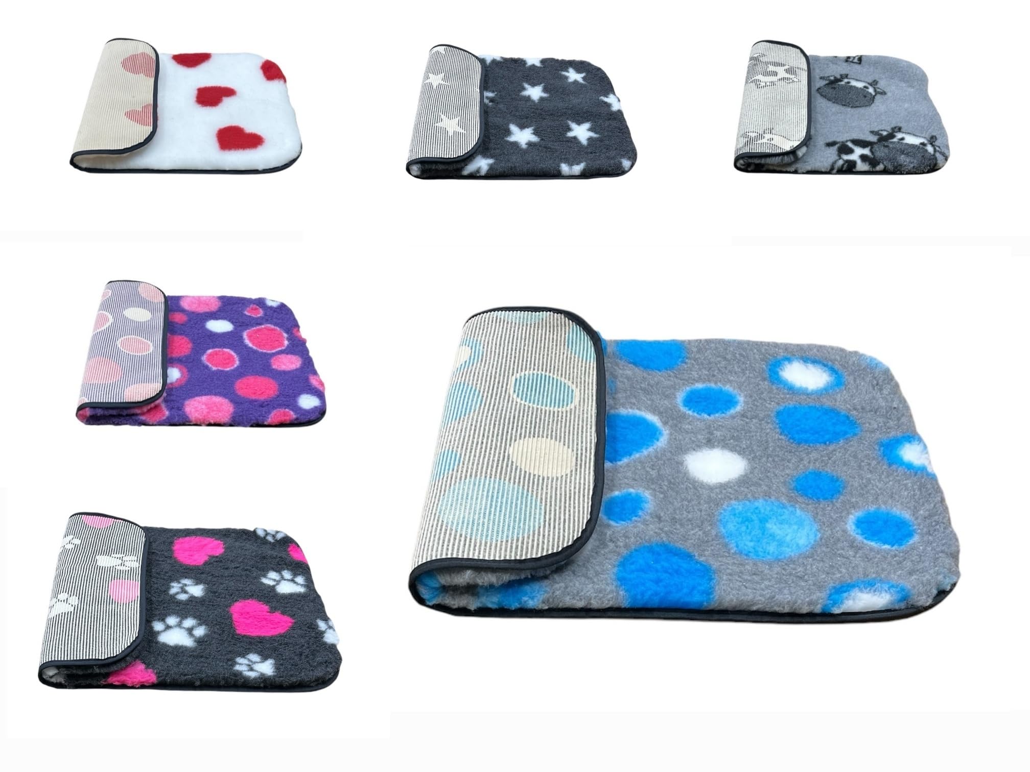 PnH Veterinary Bedding® NON SLIP Classic Range, Vet Bedding, Bound Edges For Strength - Dog Bed Fleece in Many Colours & Sizes (Grey with Blue Circles, 50cm x 50cm) — image 1