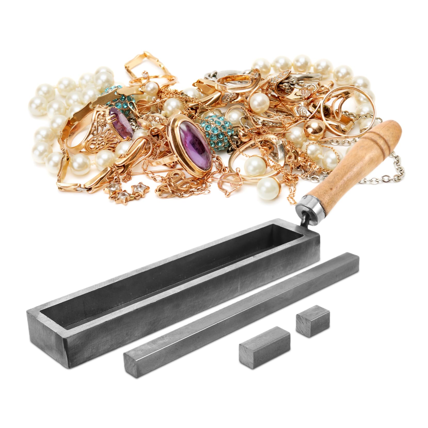 CLISPEED Moule à Bijoux en Métal Manche en Bois de Style Européen, Outils de Fusion Polyvalents Fabrication de Bijoux et Travail des Métaux