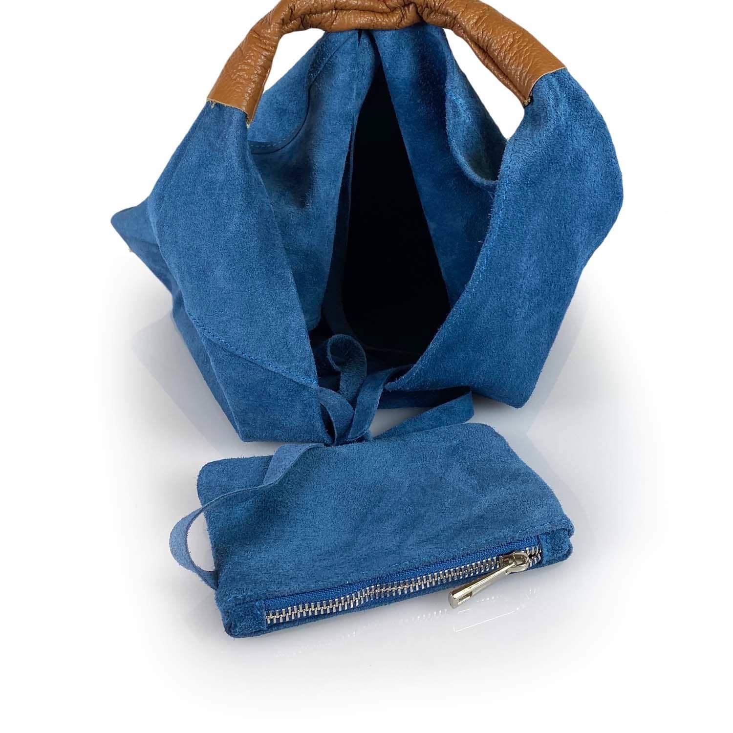 Borsa Hobo Donna, Borsa Sacca in Pelle Camoscio, Borsa a Spalla, Borsa in Pelle Scamosciata Donna Made in Italy