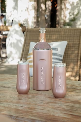 Miniatura 10 de Vinglacé Enfriador de botellas de champán, enfriador de vino espumoso portátil de acero inoxidable con 2 flautas de champán sin tallo, cobre