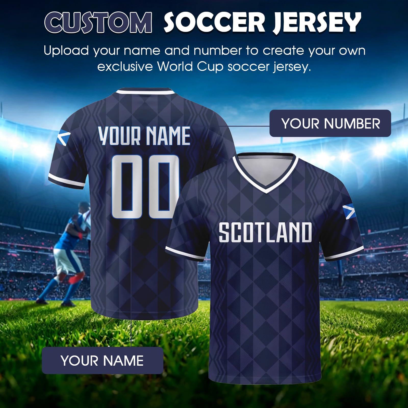 Generico Maglia Calcio Personalizzabile Mondiali 2026 con Nome e Numero, Divisa Allenamento Calcio Traspirante Unisex Adulto Bambino