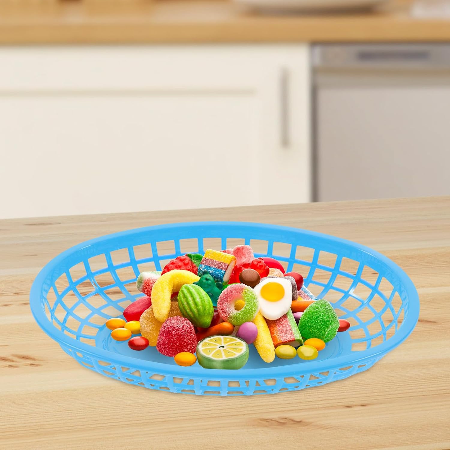 12 Pack Oval Plastic Food Serving Baskets for Fruit Snacks
