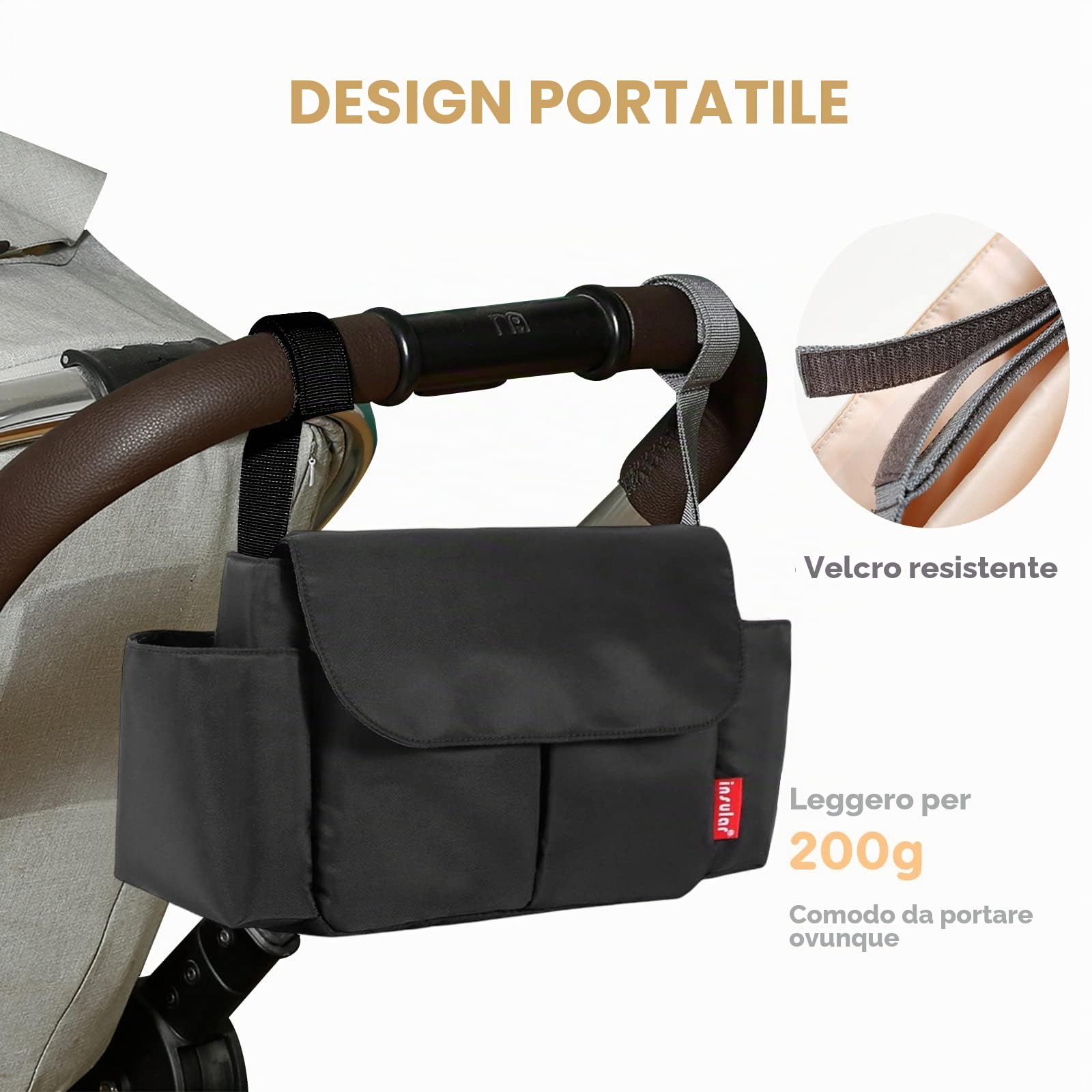 SONARIN Impermeabile Borsa Organizer per Passeggino,Grande Capacità Borsa Passeggino Universale Organizzatore per Passeggino Borsa per Carrozzina Borsa Cambio con Portabicchieri(Nero)