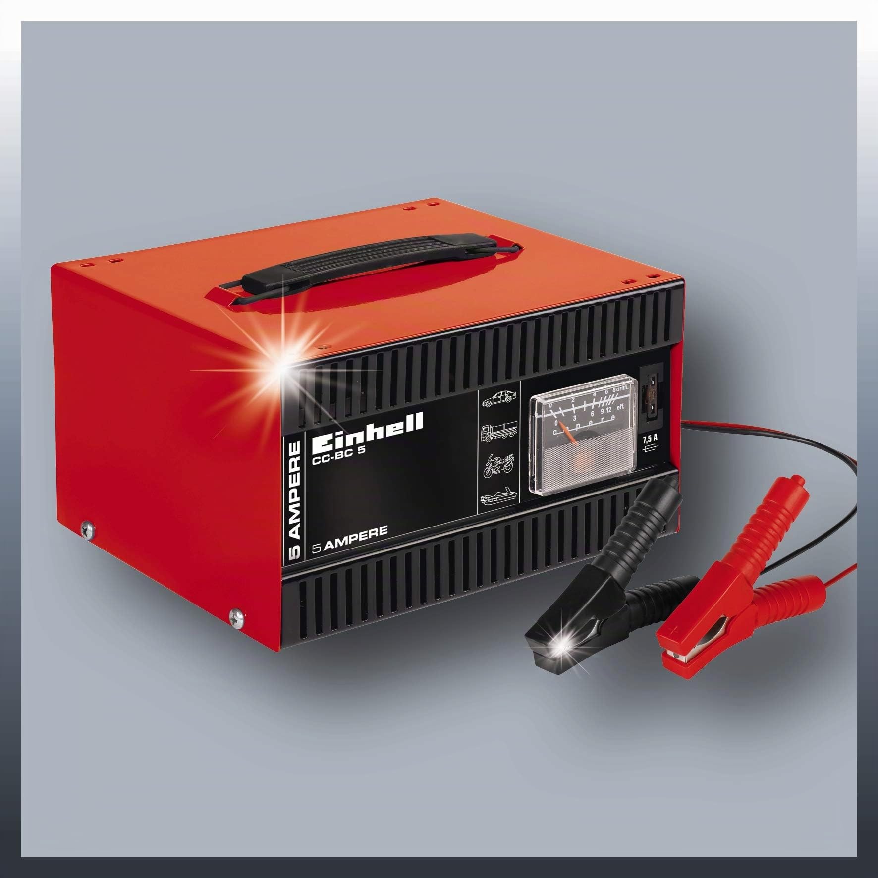 Einhell CC-BC 5 Carica Batterie, Tensione Di Carica 12 V, Rosso/Nero