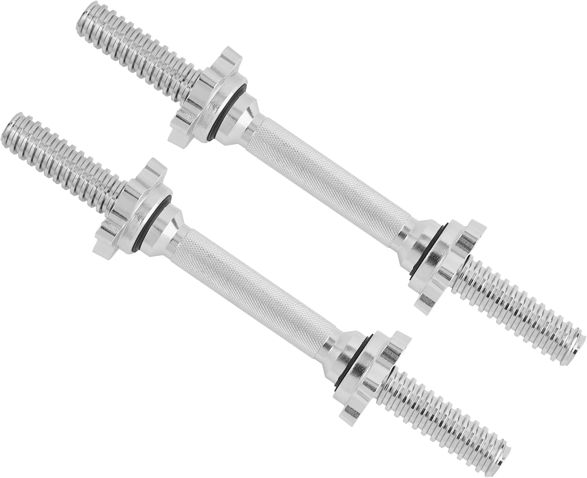 Threaded Dumbbell Handles, 14/16/18/24 Inch Dumbbell Bar Pair, Chrome/Rubber Grip, Fit 1” or 1.15" Plates, 4 Star-Lock Collars with Loose-Resistant Rubber Trims
