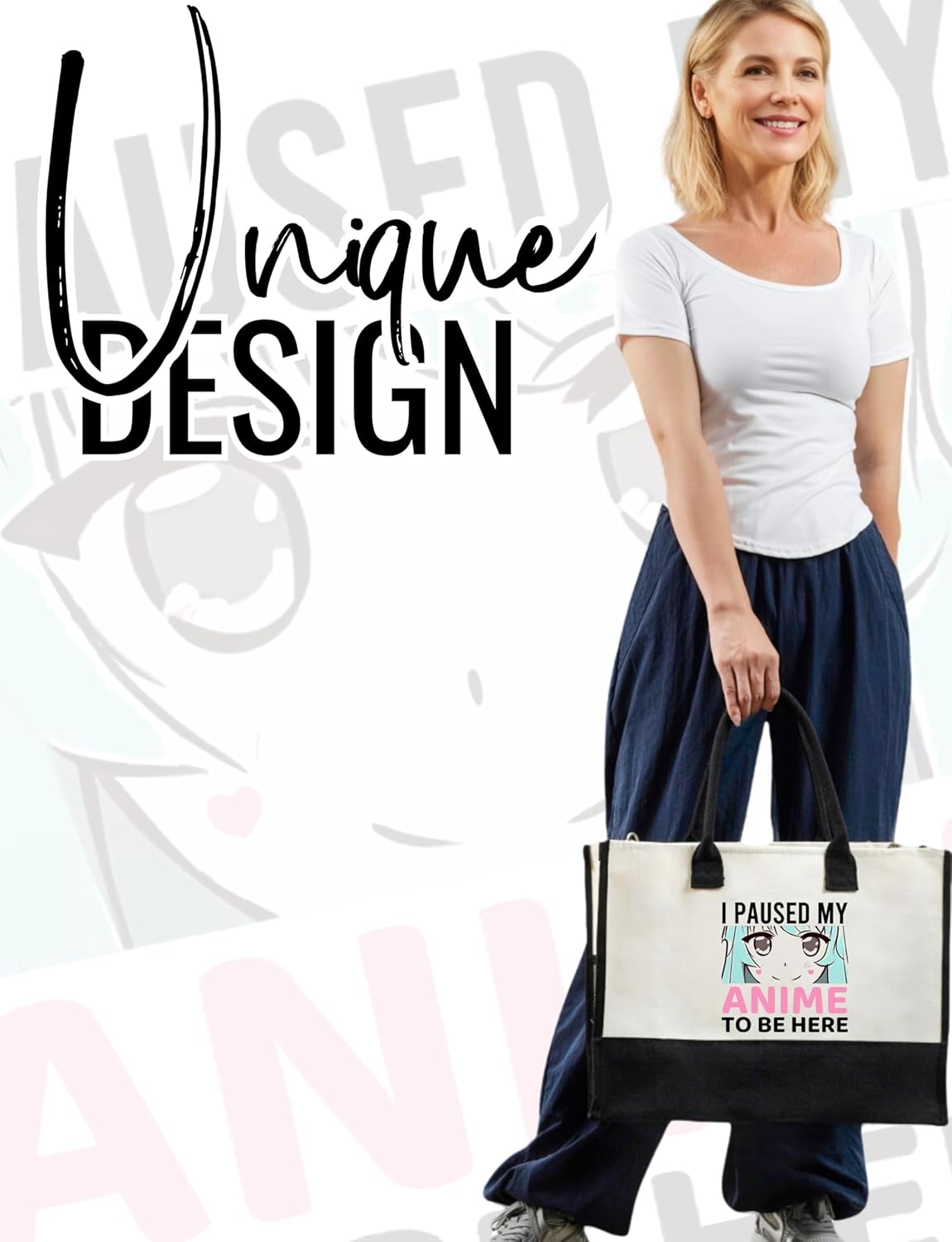 InnoBeta Anime Gifts for Women Canvas Tote Bag, Anime Gifts Tote with Top Zipper Closure and Shoulder Strap for Birthday, Mother's Day, Christmas - Image 2