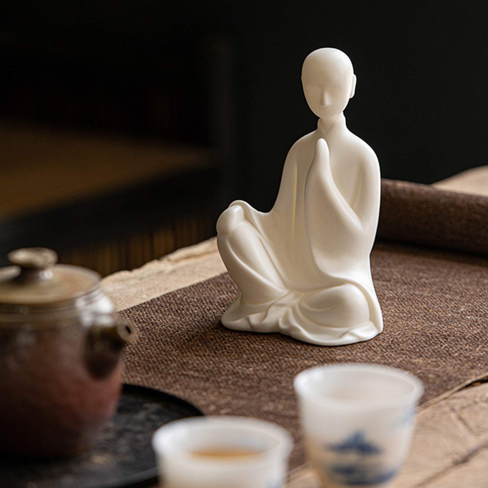 Set di Statuette di Statue di monaci in Ceramica Bianca Buddha Senza Fase Sculture Fatte a Mano per Soggiorno, Decorazioni per la casa, Regalo Creativo, Set