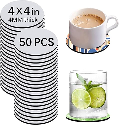 50 piezas de posavasos en blanco para taza de sublimación a granel, alfombrilla de goma redonda de 4x4 pulgadas para taza en blanco para