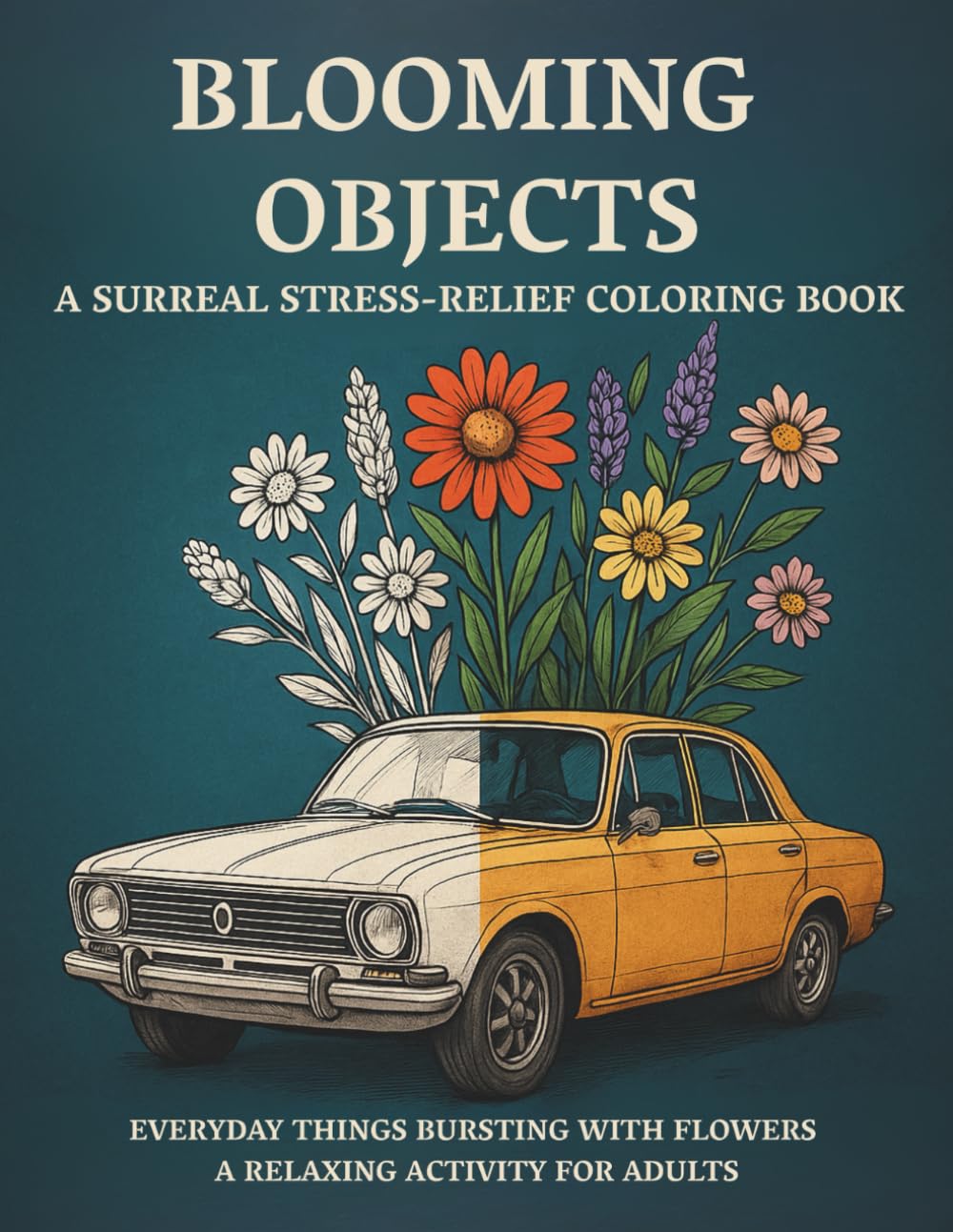 Blooming Objects: A Surreal Stress-Relief Coloring Book: Everyday Things Bursting With Flowers - A Relaxing Activity Book for Adults