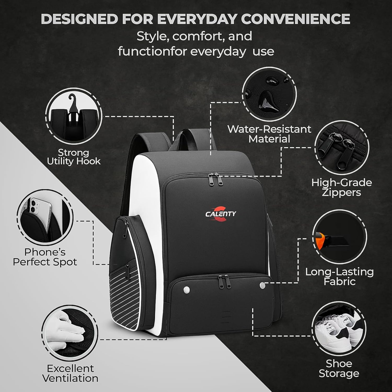 Pickleball Bag Backpack – Large Pickleball Backpack Fits 2+ Paddles with Shoe Compartment, Fence Hook, Secure Ball Storage & 2 Keychains, Premium Pickleball Bag for Men and Women