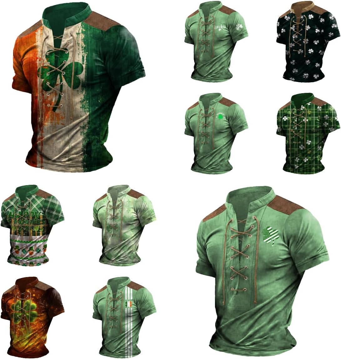 St Patricks Day Shirt Men Short Sleeve Lace Up Pullover Novelty Lightweight Workout Polo Shirts - Image 5