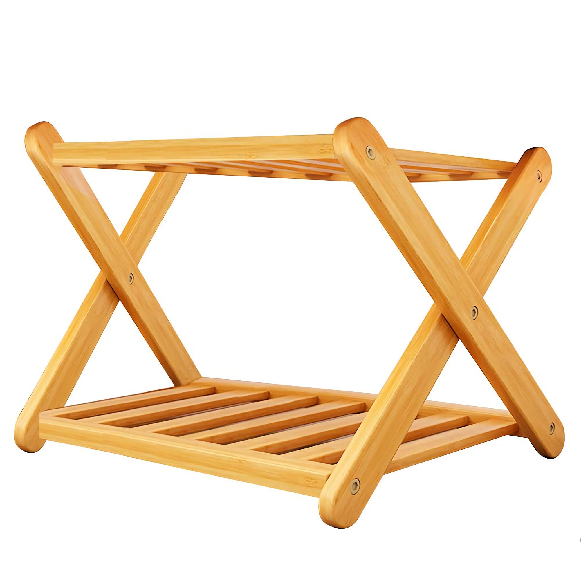 Scarpiera in bambù piccolo spazio, scarpiera a 2 ripiani in legno, robusta e resistente, senza installazione, pieghevole, per ingresso, corridoio, armadio, dormitorio, 40 kg (40 x 25 x 22 cm)