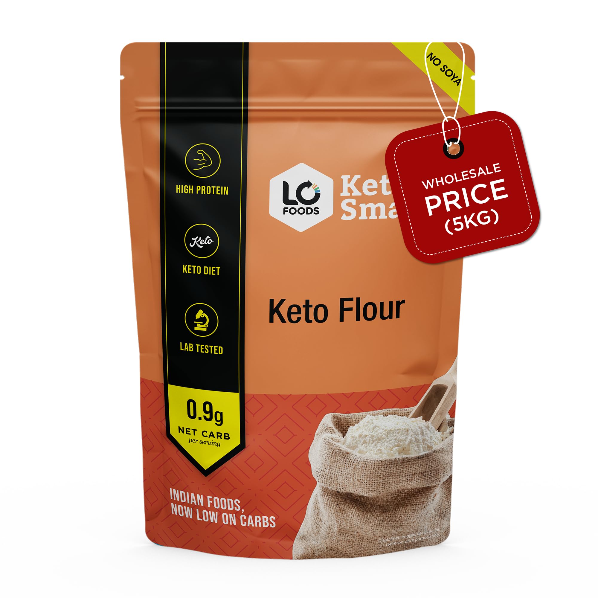 Lo! Foods - Keto Flour (5 Kg) | No SOYA | 1g Net Carb Per Roti | Extremely Low Carb Atta | Lab Tested Food Products for Keto Smart Diet