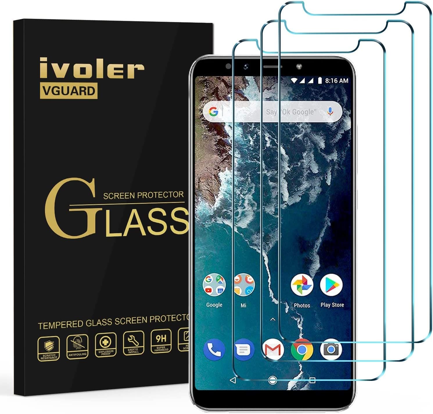 ivoler [3 Piezas] Protector de Pantalla para Xiaomi Mi A2, Cristal Vidrio Templado Premium