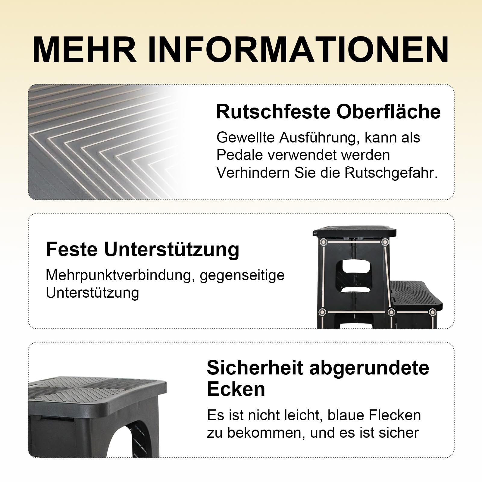 2 Stufen Tritthocker Klappbar Klapphocker mit Tragegriff Rutschfester Trittschemel Fußhocker Tragbaren Faltbarer Wetterfest für Küche, Haus, Büro, Draußen