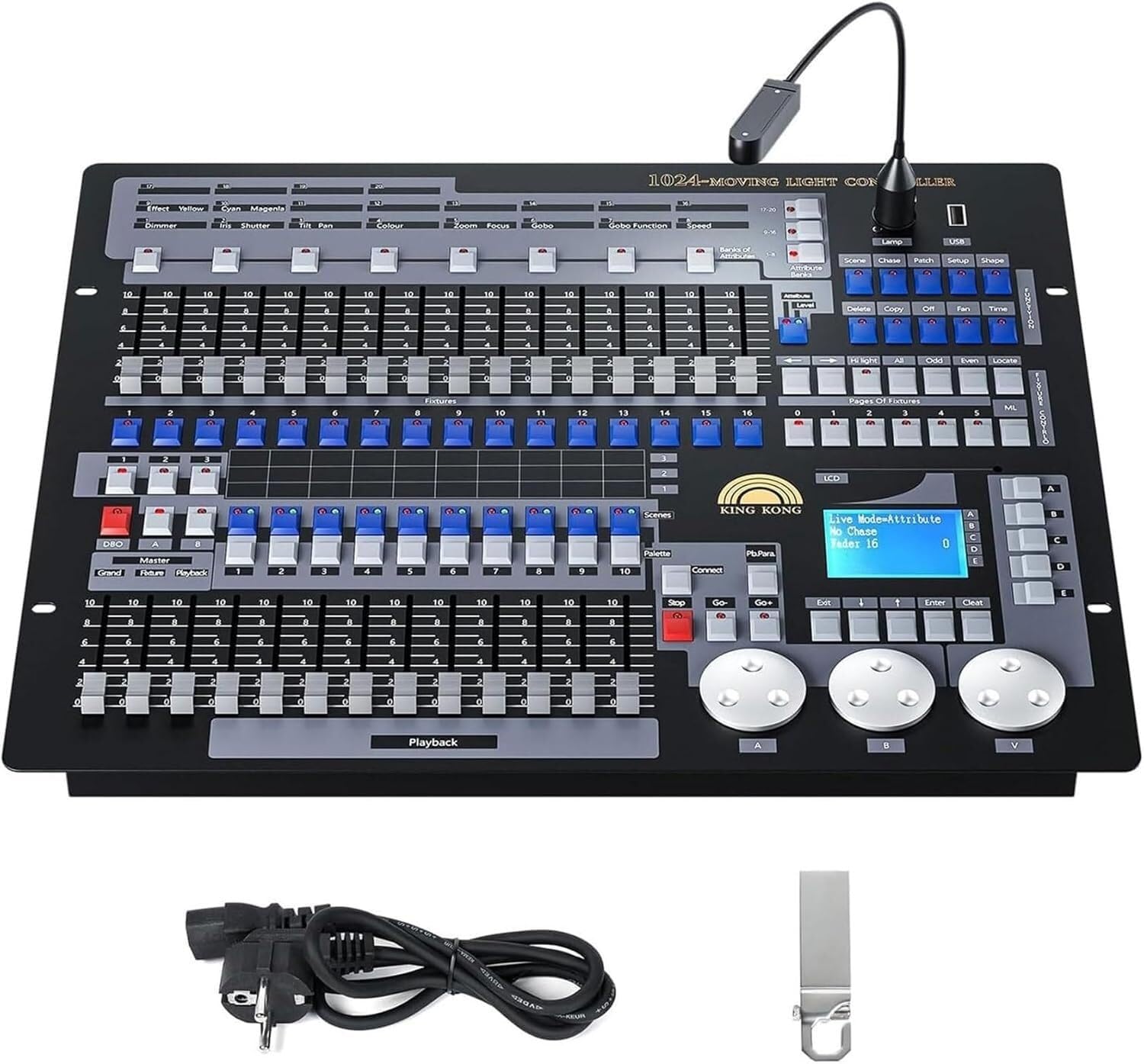 Controlador DMX de 1024 Canales, Consola 512, 60 escenas, Salida de Aislamiento fotoeléctrico para focos LED Par, Cabezas móviles y Equipos de DJ.
