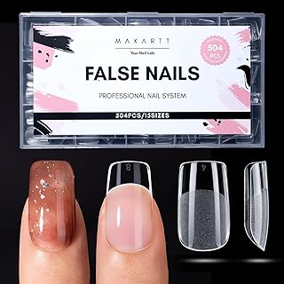 Makartt Short Square Nail Tips: 504PCS Pre Etched Clear False Nails Tips Square Shapes, 15 Sizes Full Cover Half Matte Soft Acrylic Press On Nail Extensions Supplies Salon and DIY at Home
