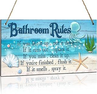 Bathroom Rules Sign Decor Bathroom Rule Wall Plaque Decor Bathroom Rule Wooden Hanging Sign Bathroom Wall Art Farmhouse Bathroom Wall Decor Rustic Funny Bathroom Decor, 10 x 5 Inchï¼ˆsea beachï¼‰