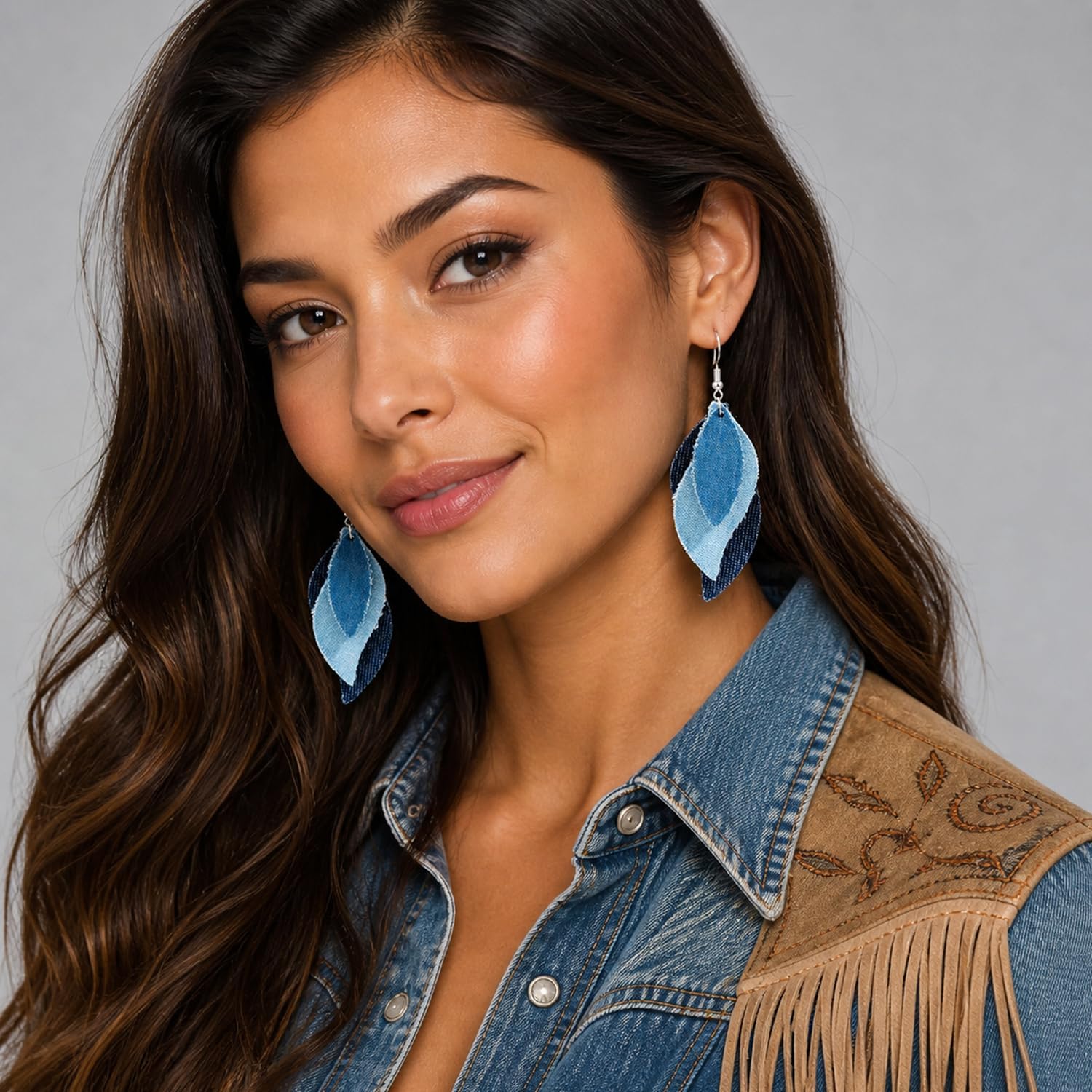 Blue Jean Denim Earrings Boho Cowgirl Earrings for Women image 5