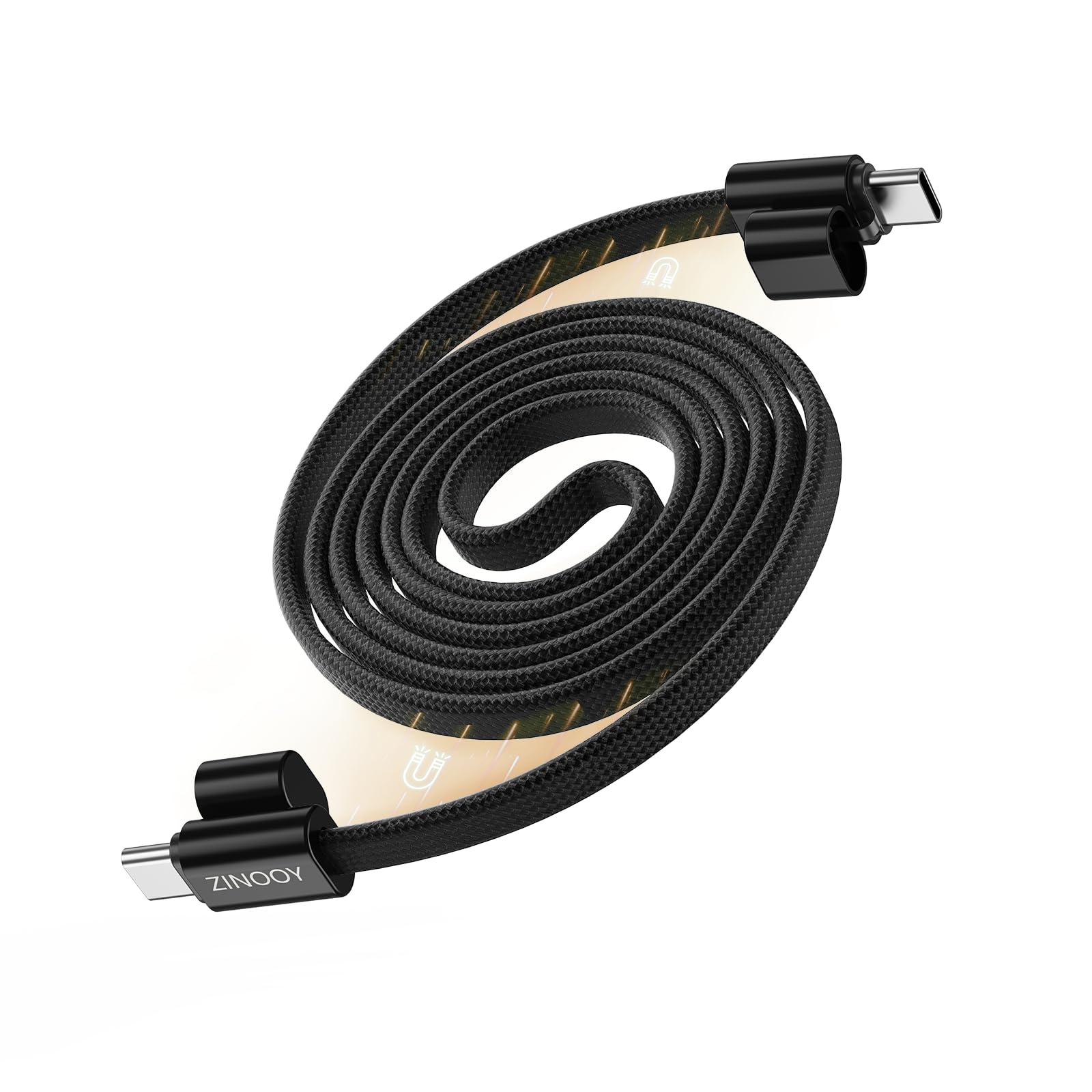 Zinooy Magnetisches USB C Kabel, 140W, 1M Coiled, Nylongewebe | USB-C auf USB-C Schnellladung, Kompatibel mit iPhone 17/16/15, Samsung Galaxy S24/S23, Huawei