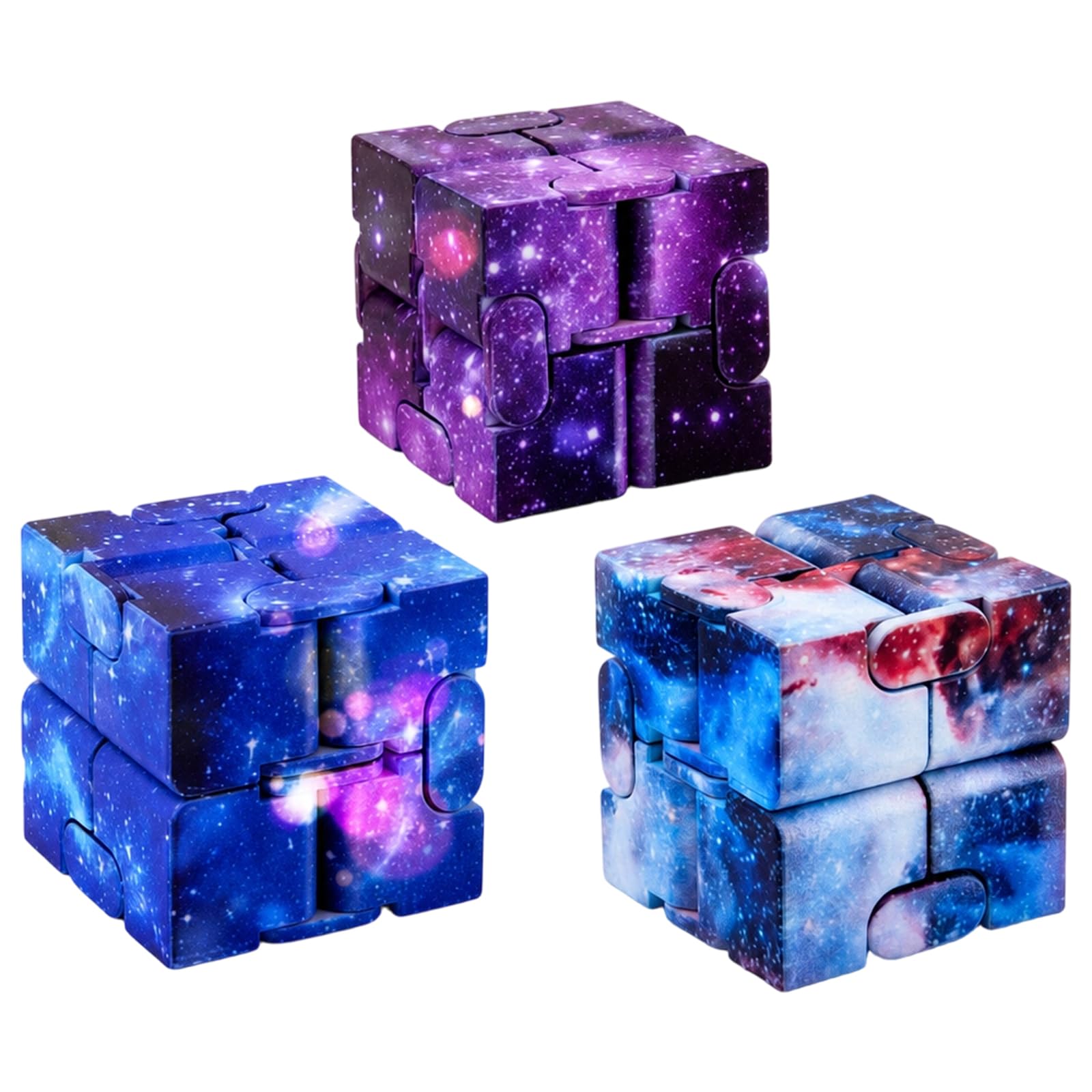 3 PCS Infinity Cube, Fidget Cube, Cube Fidget, Focus & Stress Relief Fidget, Portable Relaxation Tool for Office Classroom, Starlight Blue, Purple & Sea Blue Colours