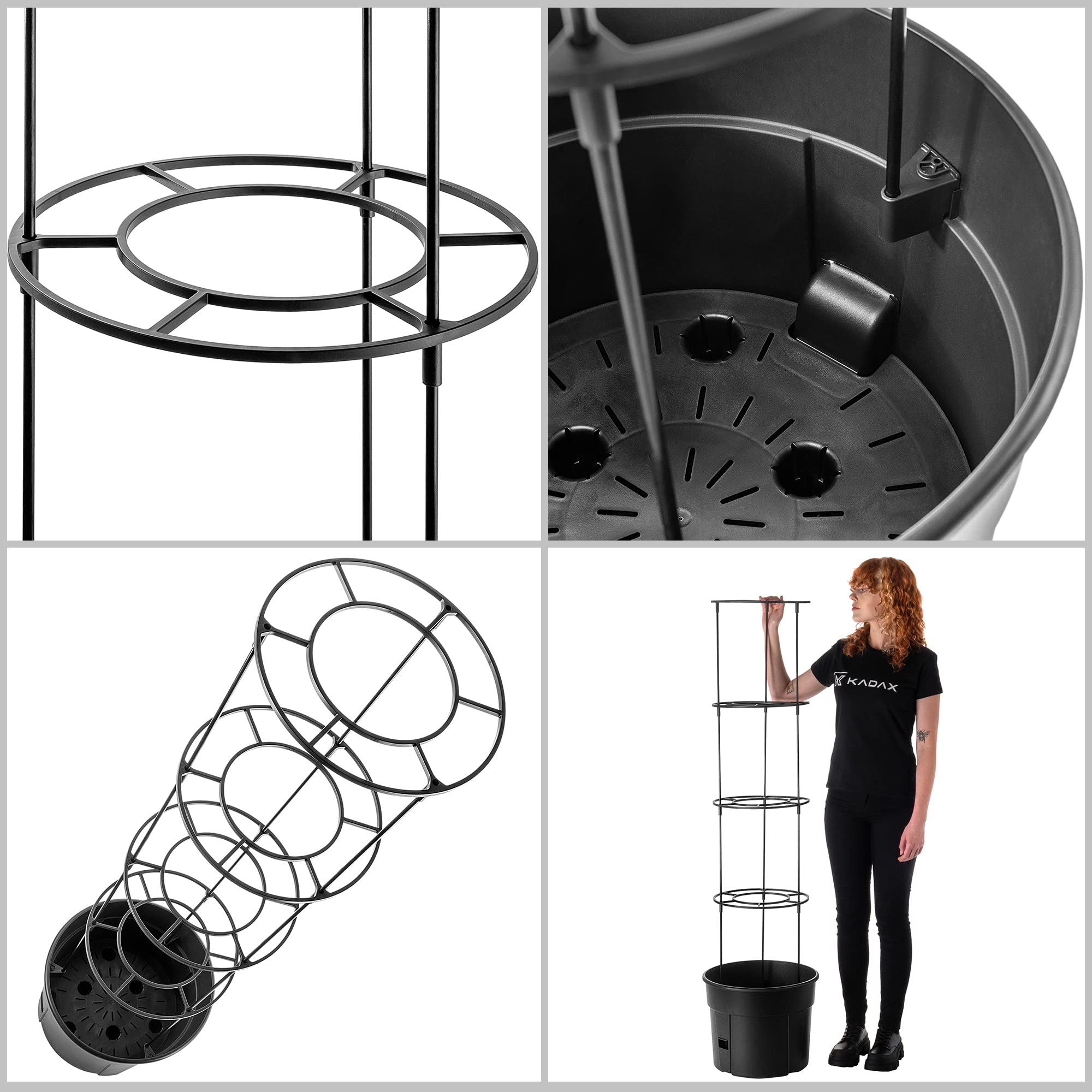 KADAX Pot à tomates avec tuteur - Pot de tomates - En plastique avec grille - Pot pour plantes de tomates - Tour de culture - Pot de soutien pour plantes grimpantes - Diamètre : 40 cm - Anthracite