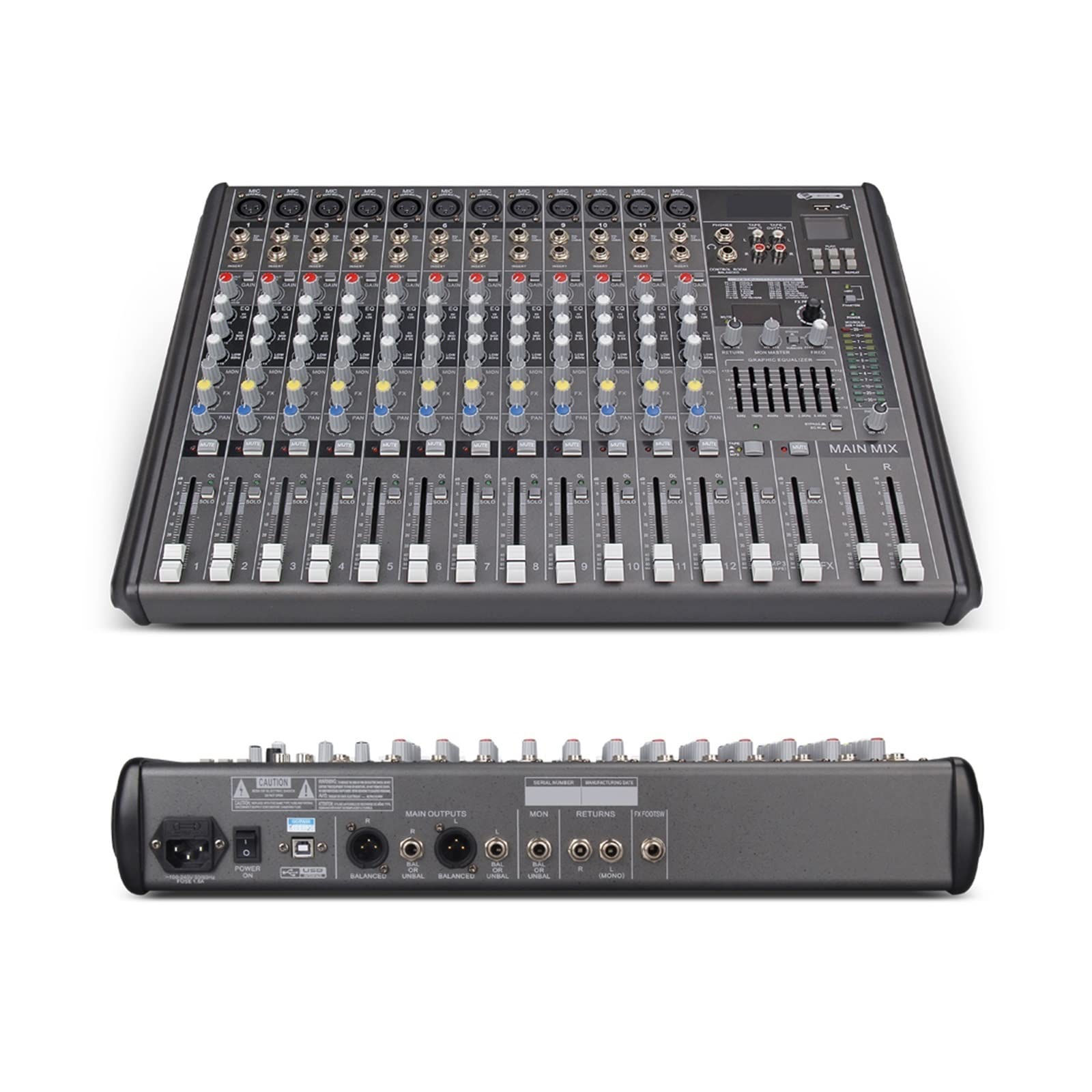 DJ-Audiomixer Professioneller PRO 12 Kanal mit 256 DSP Soundeffekten Studio Mixer - DJ Sound Controller Interface