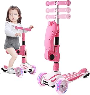 OUTCAMER Monopattino per Bambini Pieghevole e Manubrio Regolabile in Altezza 3 Ruote Luminose a LED Scooter Adatte per Bambini da 3 a 8 Anni, Carico Massimo 50 kg.