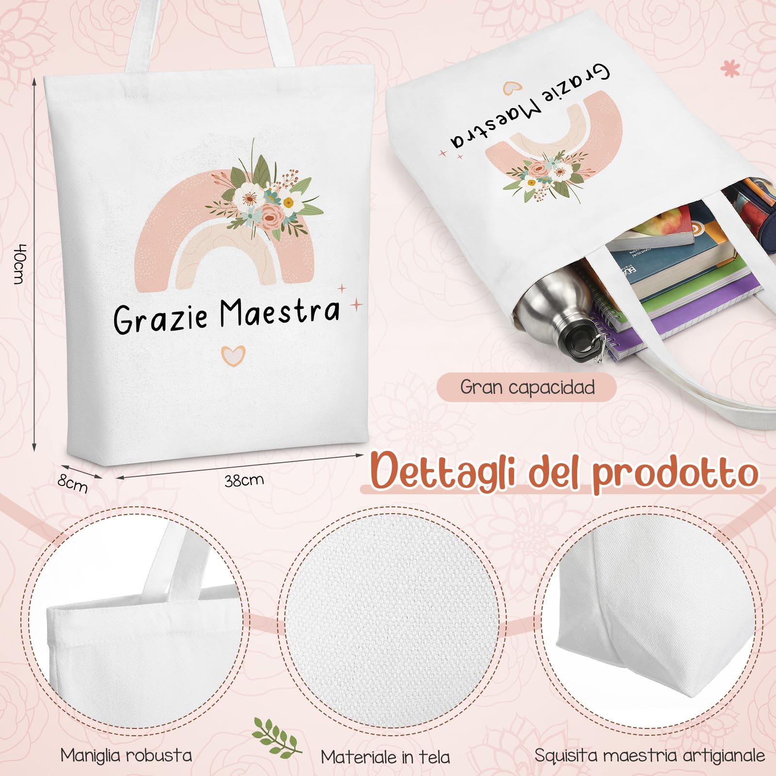 Hestya 5 Pezzi Regalo Maestre Fine Anno Grazie Maestra Borsa Tote per Insegnanti Borsa Comestic Portachiavi Penna a Sfera Taccuini Tascabili Regali Ringraziamento per Insegnante Laurea Compleanno
