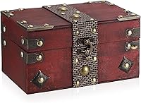 ELLDOO Vintage Red Wooden Treasure Chest Jewelry Box - Pirate Keepsake Storage for Tarot Cards, Crystals, Trinkets & Gifts