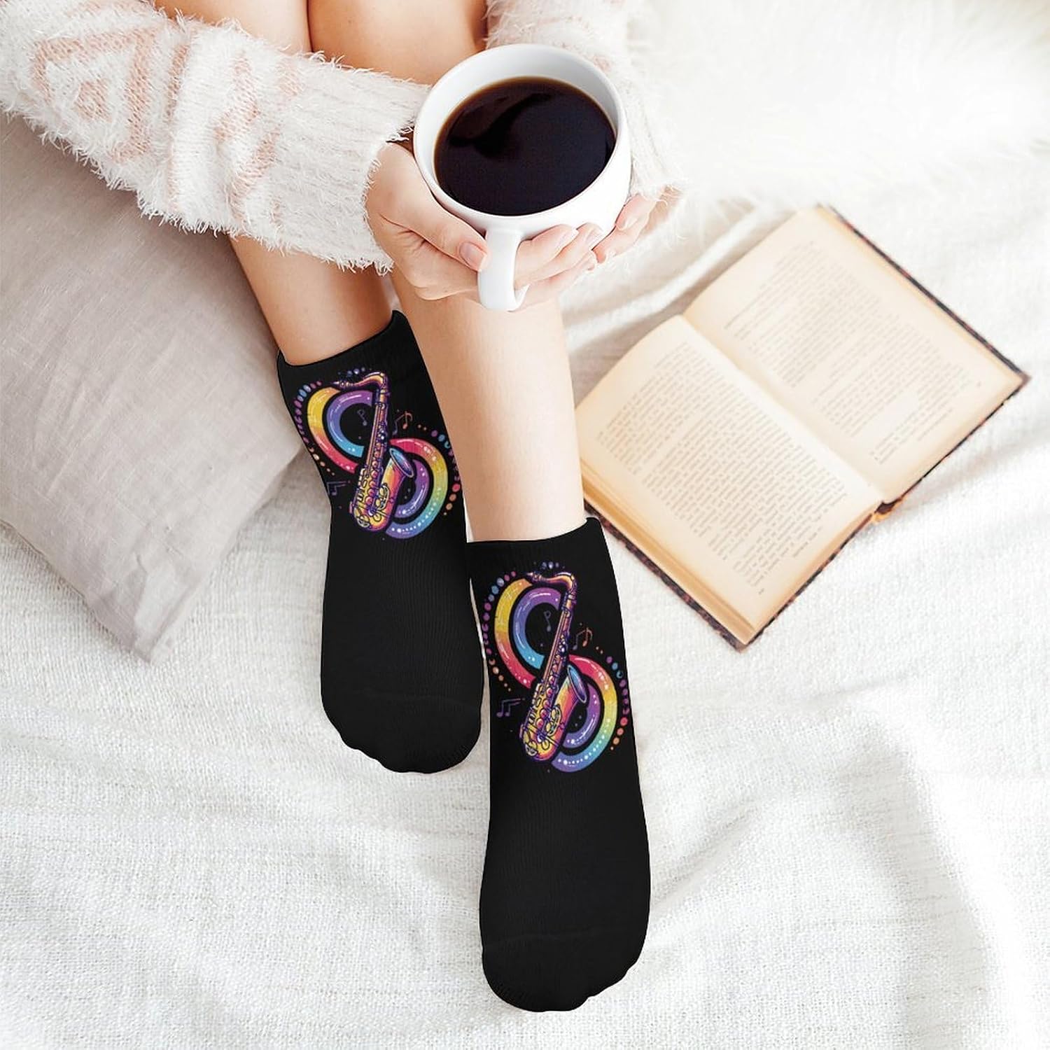 Saxophonist Music Notes Saxophone Ankle Socks 5 Pairs Low Cut Short Socks