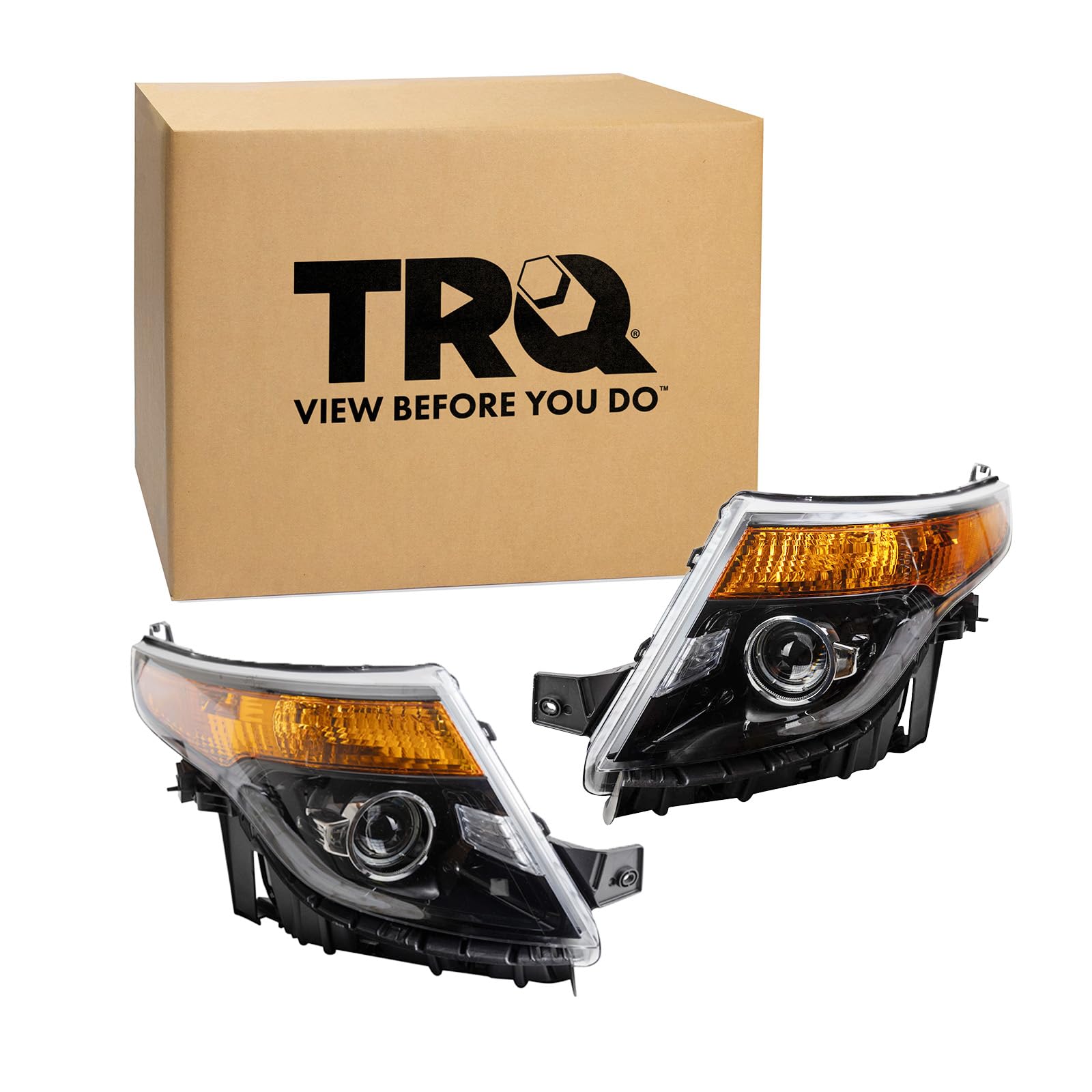 TRQ 2 Piece Headlight Assembly Set Halogen Driver &amp; Passenger Side Compatible with Ford Explorer 2013-2015 FO2502313 FO2503313 DB5Z13008G DB5Z13008H
