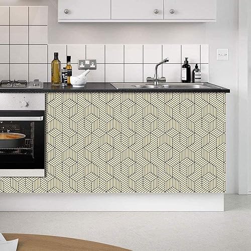 Miniatura 9 de Papel tapiz geométrico autoadhesivo de 17.7 pulgadas x 32.8 pies, papel de contacto autoadhesivo para cocina, encimera, gabinete, muebles,