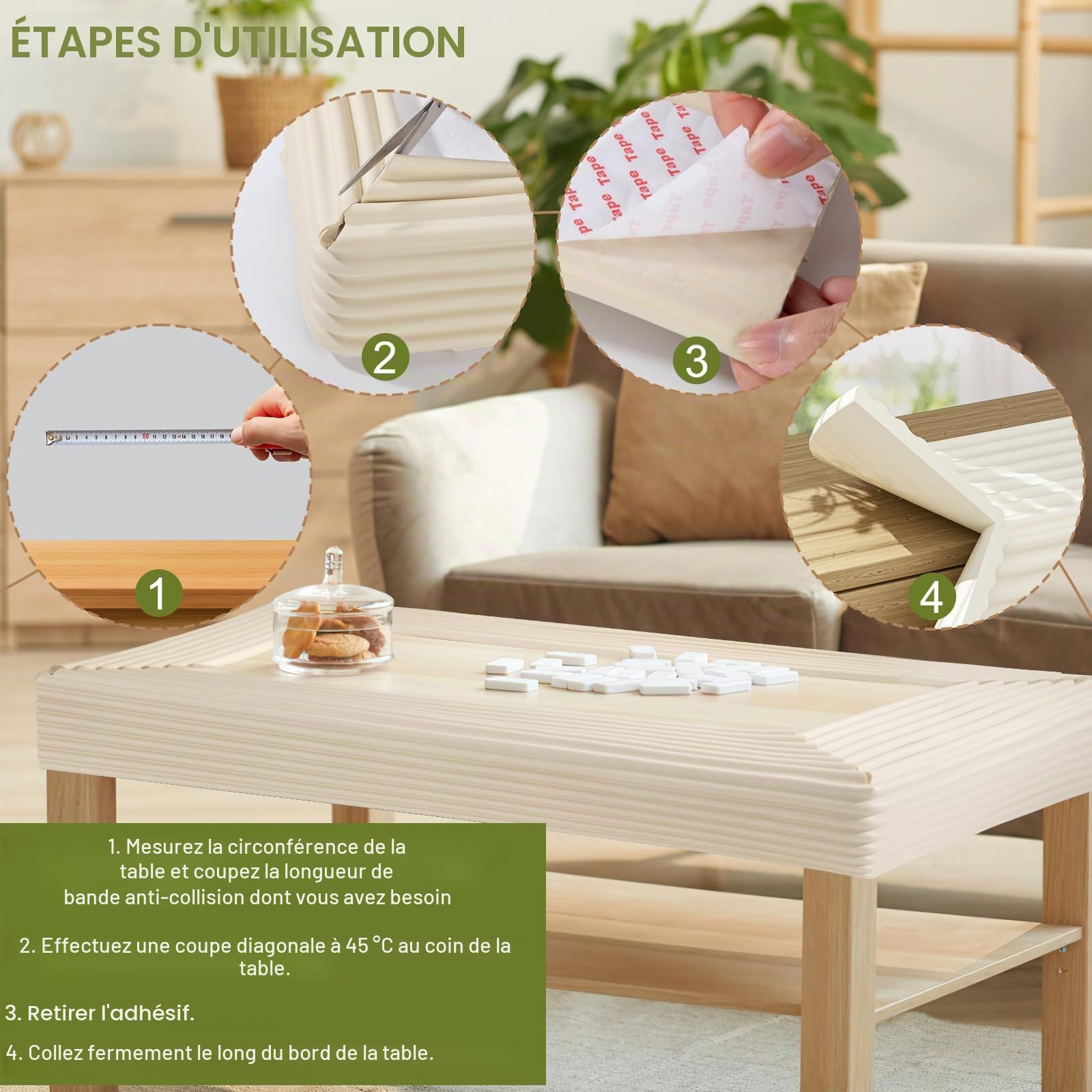 Protection d'Angles Et Rebords pour Bébé Très Élastique Protection des Bords et Coins Plus Large 20cm Protection Bords Bébé Coussin pour Protection Maximale de Vieil Homme Beige
