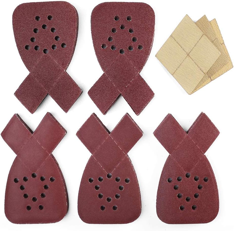 Sanding Sheets for Black and Decker Mouse Sanders, 50PCS 60 80 120 150 220 Grit Sandpaper Assortment with Extra Tips for Replacement, 12 Holes Hook and Loop Detail Sander Sanding Pads Sand Paper