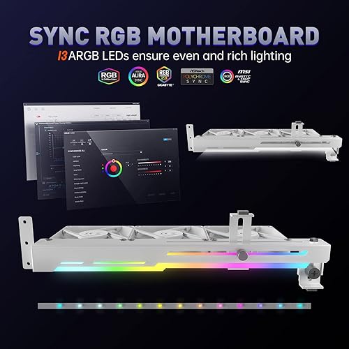 Miniatura 11 de AsiaHorse Enfriador de tarjetas gráficas con ARGB 5V 3Pin LED y tres ventiladores de 3.150 in, soporte para tarjeta gráfica LED RGB, enfriador