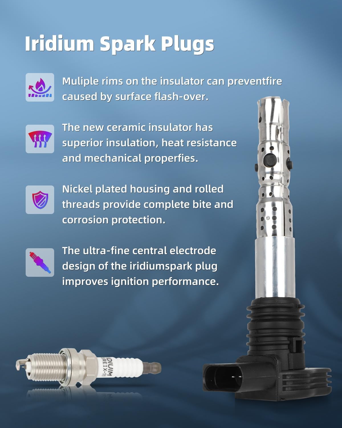 ECCPP 4 ignition coils with 4 iridium Spark Plugs,UF411,for Volkswagen,for Jetta 2001-2005,Passat,for Golf,for Beetle &,for Audi A4,A4 Quattro,A6 Quattro,TT,TT Quattro,Allroad Quattro,UF411