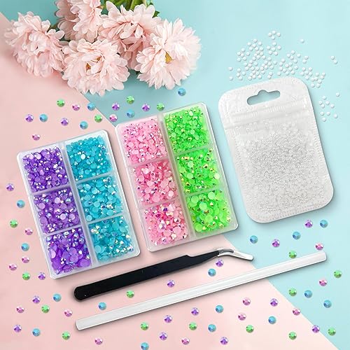 Miniatura 3 de CLRDIVA Surtido de diamantes de imitación de resina de gelatina con parte trasera plana, color morado, rosa, azul, verde, piedras preciosas AB no