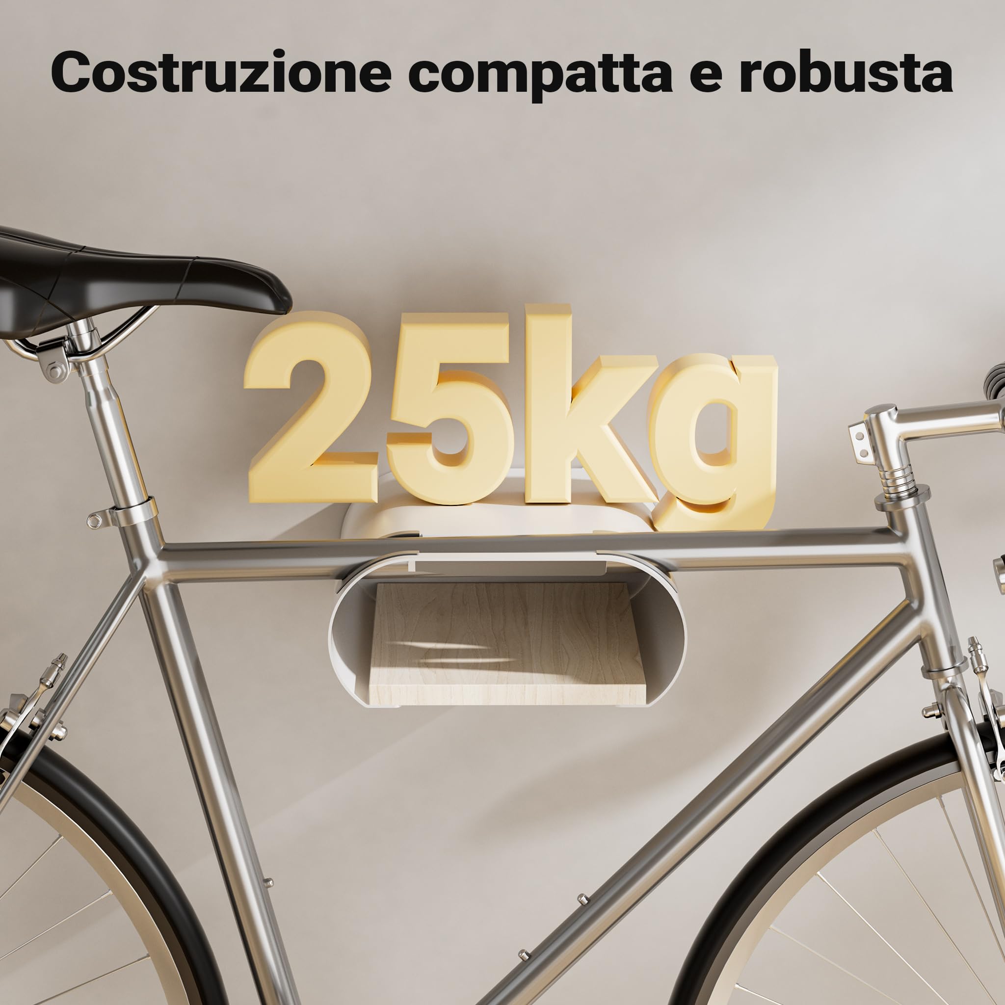 Wiltec Supporto a Parete per Bicicletta 25,6 x 30 x 11,4 cm Fino a 25 kg, portabici Universale, in Sospensione, per Tubi Orizzontali Ø 55 mm e manubri Larghi 500 mm