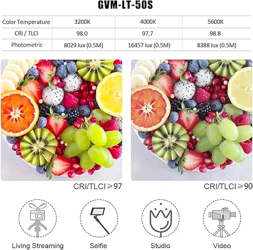 Miniatura 6 de GVM - Luz de video LED con control de aplicación, panel de luz de video, kit de iluminación de video bicolor regulable de 50 W con lente óptica,
