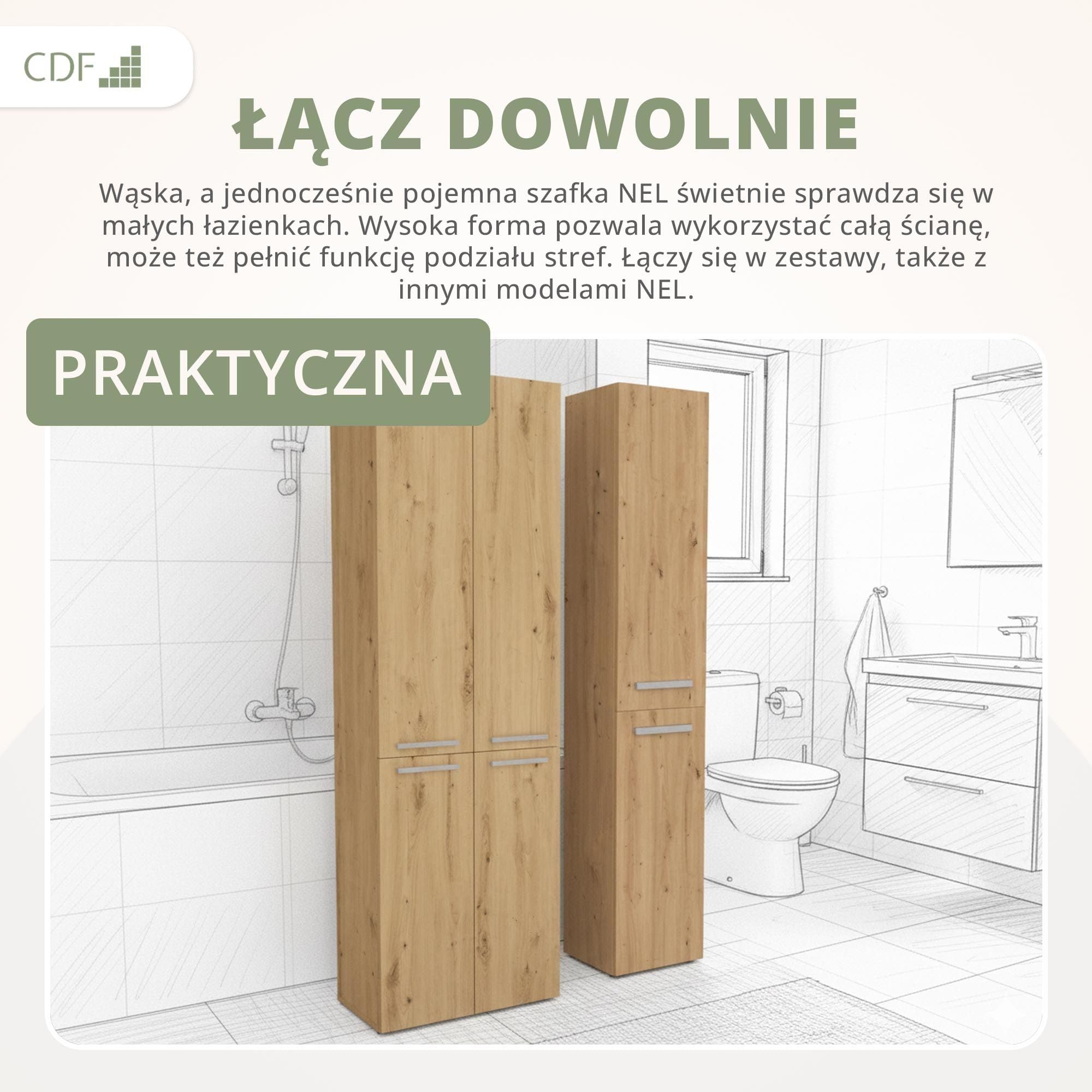 CDF Szafka łazienkowa z 1 koszem na brudną bieliznę, wysoka szafka, wyjmowana torba z uchwytami, przegródka z drzwiami 30 x 60 x 174 cm, dąb artystyczny, łatwy montaż