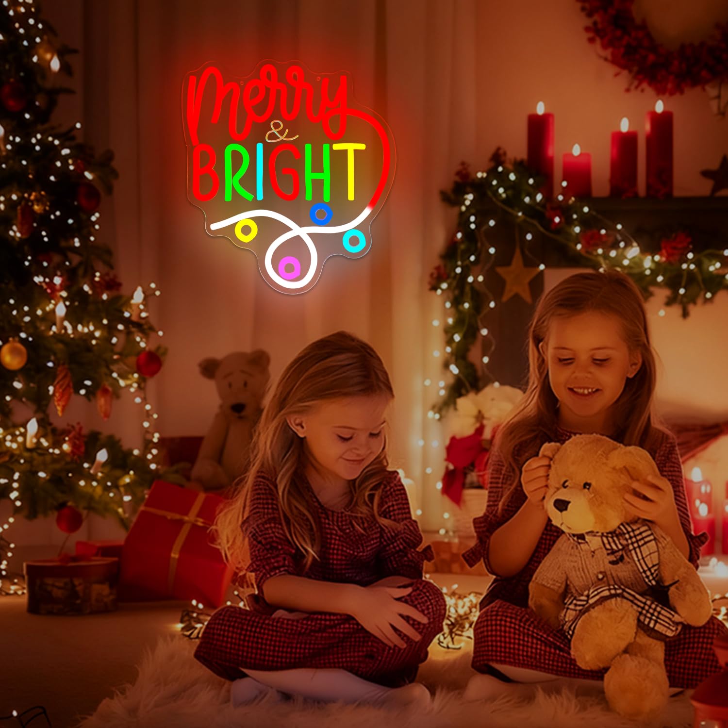 Letrero de neón de Navidad para decoración de pared, luz de neón regulable LED brillante para decoración de Navidad, letrero iluminado para regalos