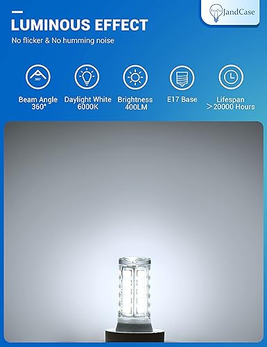 Miniatura 4 de JandCase Bombillas de microondas debajo del capó, bombillas LED E17 de cerámica equivalente a 40 W, bombillas blancas de 6000 K para