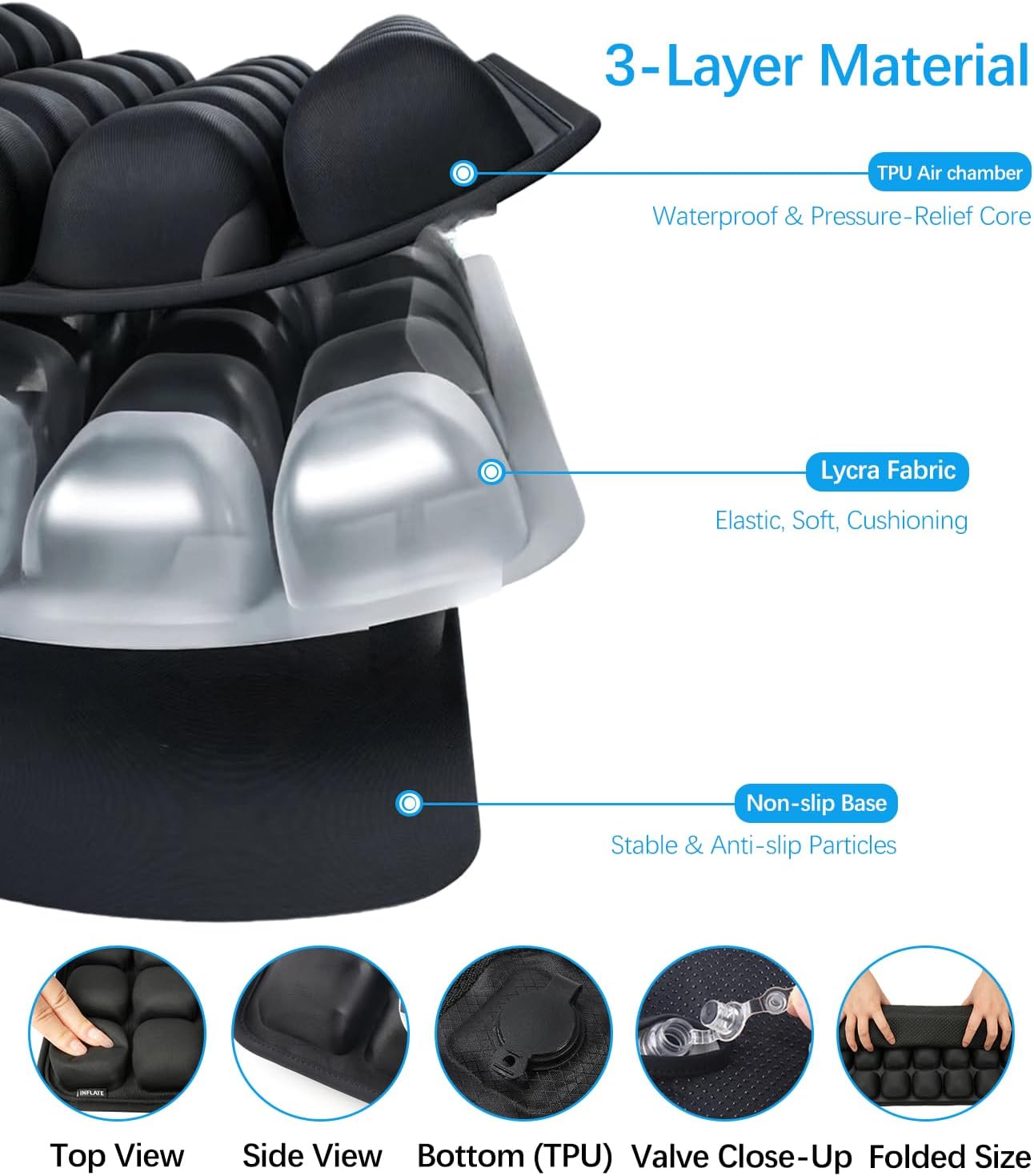 Inflatable Seat Cushion, Airplane Seat Cushion for Long Flights – Breathable 3D Air Cell Cushion，Suitable for Long Flights Office, Wheelchair, Cars,Easy to Carry