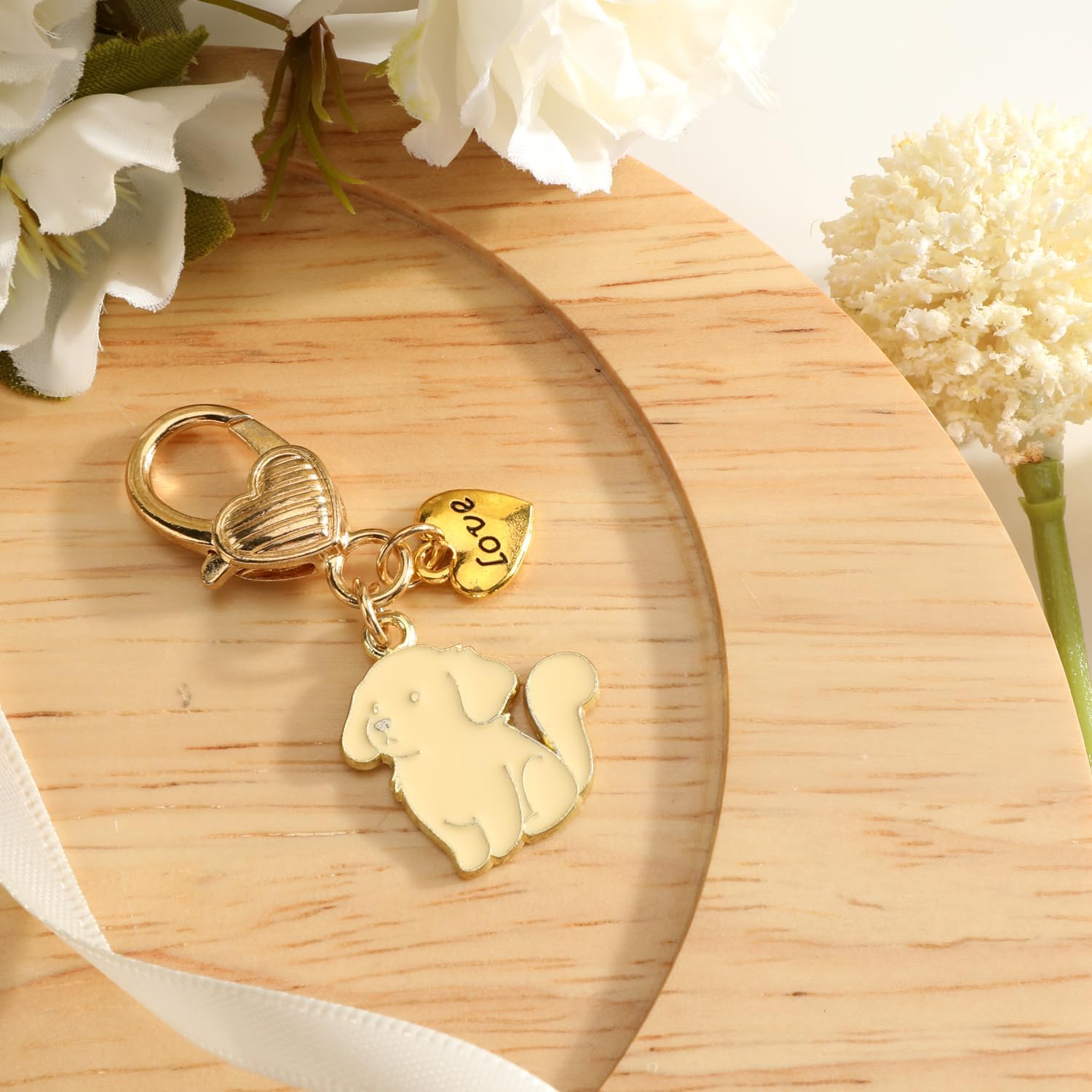 Cute Dog Keychain,Golden Retriever Keychain with Heart Charm,Dog Bag Charm for Keys Purse Handbag Women Pet Lovers - Image 2