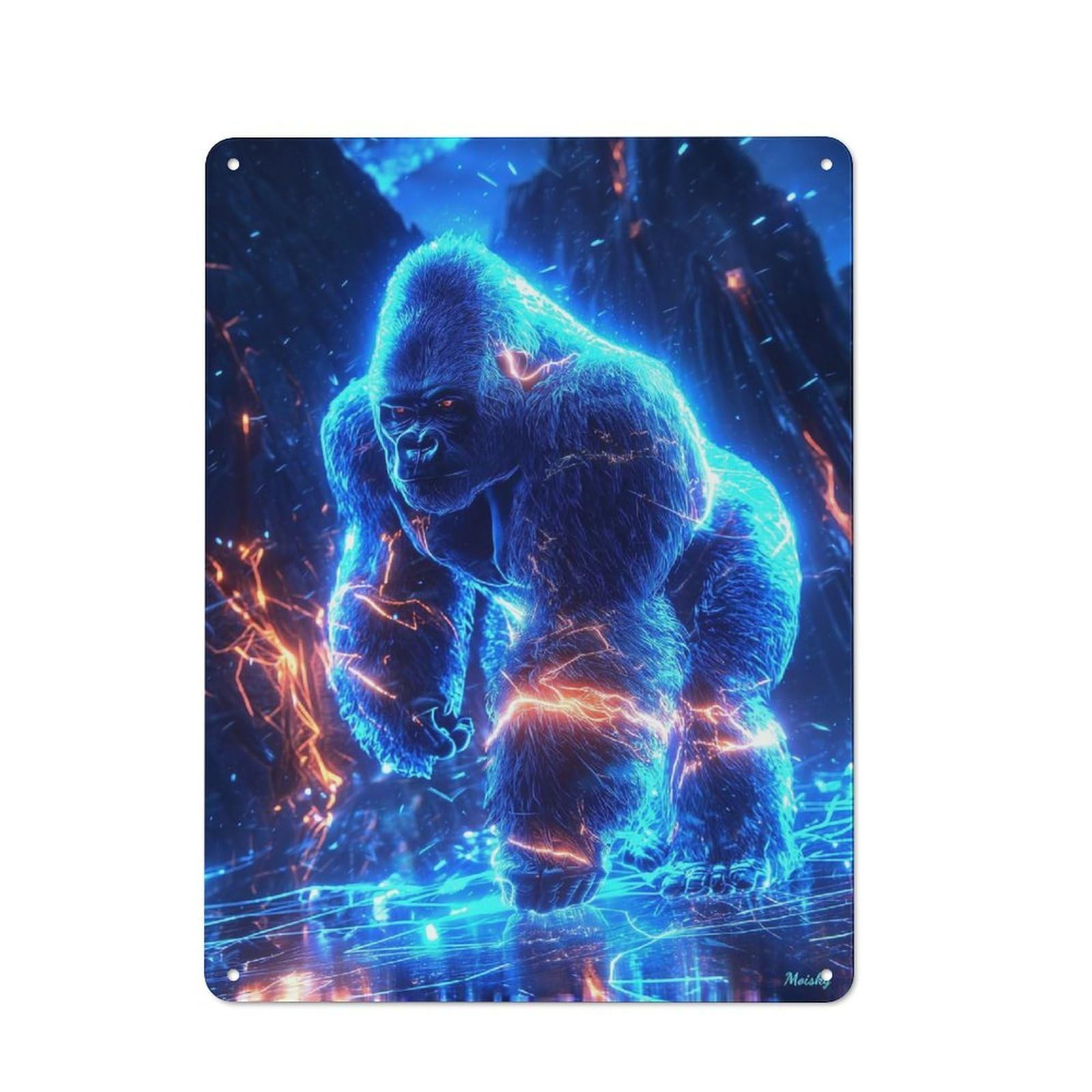 Nostalgic Voltage King – The Neon Gorilla Awakens Metal Wall Plaque 40x30cm, Retro Room Decor for Kitchen, Hallway, Bar Or Small Cafe
