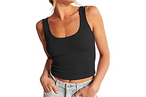 Artfish Women's Scoop Neck Ribbed Fitted Casual Crop Tank