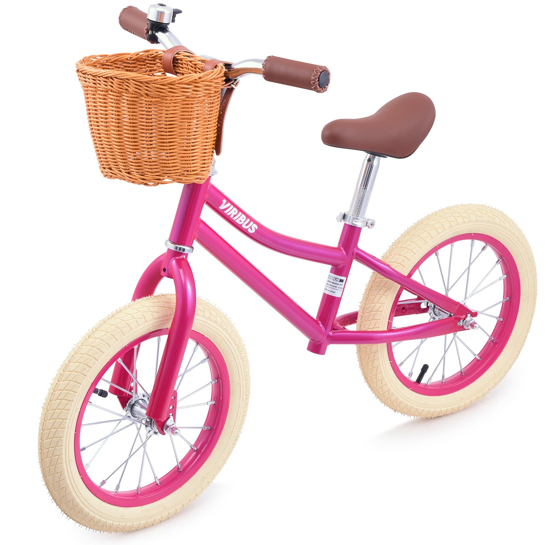 ViribusBalance Bike, 14 inch Balance Bike for 3+ 4 5 6 7 Year Old with Basket for Big Kids, Kids Balance Bikes for Girl with Rubber Tire, Carbon Steel Frame, Outdoor Toy 66 lb. Pink
