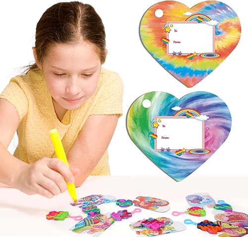 Miniatura 7 de 28 tarjetas de corazón de San Valentín para niños con llavero de juguete sensorial Push Pop Fidget, juego de burbujas para presionar, juguetes para