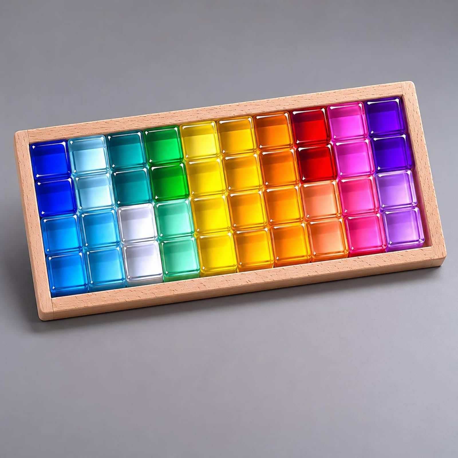 Acryl-sinnesbausteine Würfelspiel Acrylblock Pädagogisches Spielzeug Holzunterlage Glatte Außenfläche Transparente Innenstruktur für Büro Regal Kinderzimmer, Transparente Kombination 5
